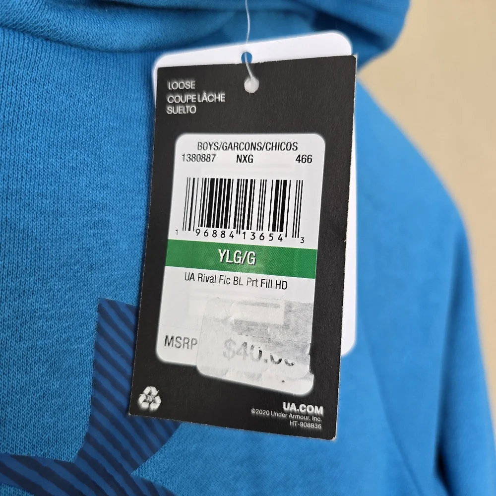 Under Armour Big Boys Logo Long Sleeve Rival Fleece Hoodie YXL - Picture 4 of 9